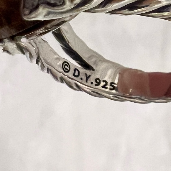 David Yurman Lemon Citrine Ring 925 Silver 15mm Cushion on Point Diamonds Sz 7.5 - Picture 7 of 9